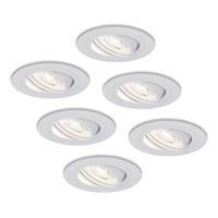 Set van 6 Pittsburg LED inbouwspots - Extra plat 58mm - GU10 LED Module - 6000K daglicht wit - Dimbaar - Rond - Kantelbaar - Voor binnen - Wit