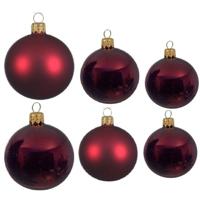 Glazen kerstballen pakket donkerrood glans/mat 16x stuks diverse maten - Kerstbal - thumbnail