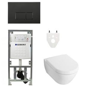 Villeroy Boch Subway 2.0 DirectFlush Toiletset - geberit reservoir - bedieningsplaat rechthoekige knoppen - softclose - mat zwart 0701131/SW706189/0124060/GA26028