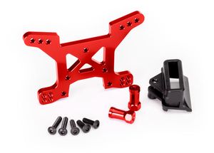 Shock tower, front, 7075-T6 aluminum (red-anodized) (1)/ body mount bracket (1) (TRX-6739R)