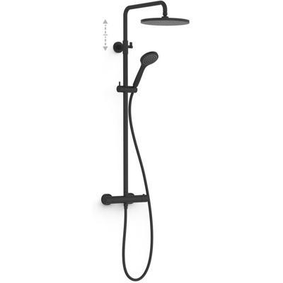 Regendouche set Tres Base Plus | Opbouw | Thermostaatkraan | 2-weg | Rond | Zwart mat