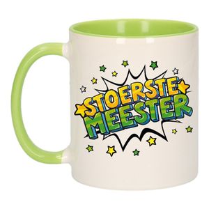 Stoerste meester cadeau mok / beker wit en groen met sterren 300 ml   -