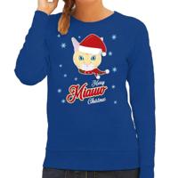 Foute Kersttrui - sweater - Merry Miauw Christmas - kat / poes - blauw - voor dames - kerstkleding