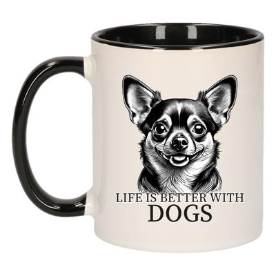 Cadeau mok voor honden liefhebbers - Chihuahua - zwart - keramiek - 300 ml