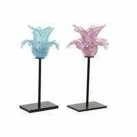 Kaarshouder DKD Home Decor Blauw Roze Metaal Kristal 12 x 12 x 24 cm (2 Stuks)