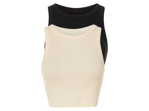 esmara 2 korte dames tops (L (44/46), Zwart/beige)