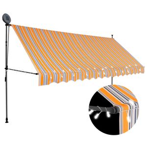 VidaXL Luifel handmatig uitschuifbaar met led 400 cm geel en blauw