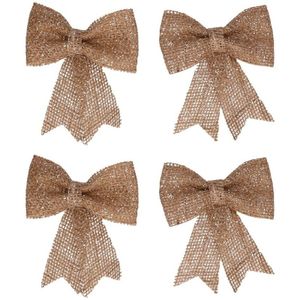 4x Kersthangers naturel strikjes van jute met glitters 13 cm