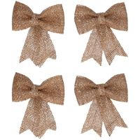 4x Kersthangers naturel strikjes van jute met glitters 13 cm - thumbnail