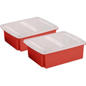 Sunware set van 2x opslagboxen kunststof 17 liter rood 45 x 36 x 14 cm met deksel