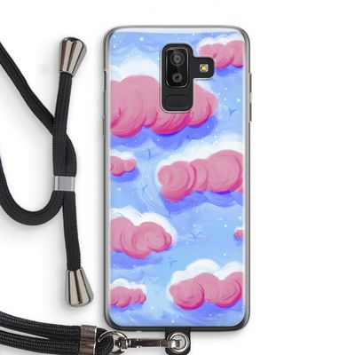 Roze wolken met vogels: Samsung Galaxy J8 (2018) Transparant Hoesje met koord