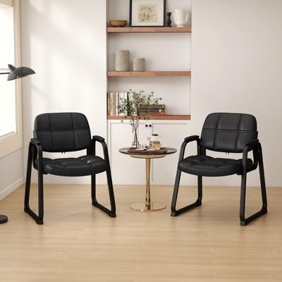 2-Delige Set Gastenstoelen Ergonomische Ontvangststoel met Metalen Frame en Gepolsterde Armleuningen Zwart