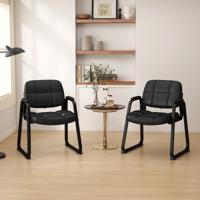 2-Delige Set Gastenstoelen Ergonomische Ontvangststoel met Metalen Frame en Gepolsterde Armleuningen Zwart