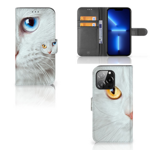 iPhone 13 Pro Telefoonhoesje met Pasjes Witte Kat