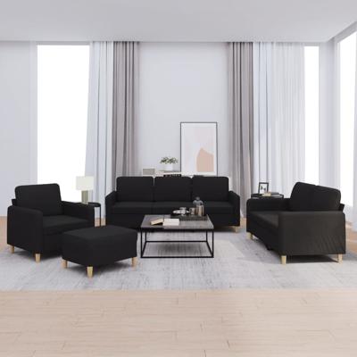 4-delige loungeset met kussens stof zwart