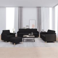 4-delige loungeset met kussens stof zwart