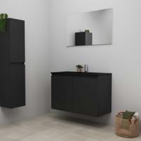 On-Line Badkamermeubelset - 100 cm - Bouwpakket - Greeploze Ladestructuur - Acryl Wastafel - 1 Kraangat - Spiegel - Mat Zwart