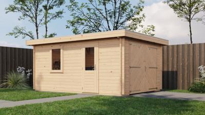 Lugarde Select Blokhut Eibergen met garagedeur 350x500cm - Onbehandeld- Plat dak- - Lugarde Select