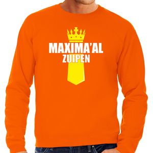 Maximaal zuipen met kroontje Koningsdag sweater / trui oranje voor heren