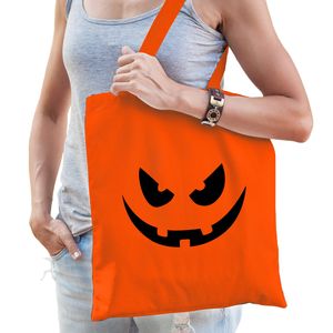 Pompoen gezicht halloween trick or treat katoenen tas/ snoep tas oranje