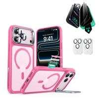 iPhone 17 Pro Max Bundle Classic Hybrid Magnetic Case (Camera Control, Stash Stand) and Armorite Privacy Screen Protector - Frosted Pink