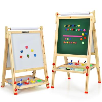 3 in 1 Houten Kinderezel met Whiteboard Krijtbord en Tekenpapier