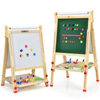 3 in 1 Houten Kinderezel met Whiteboard Krijtbord en Tekenpapier