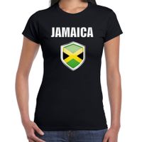 Jamaica landen supporter t-shirt met Jamaicaanse vlag schild zwart dames - thumbnail
