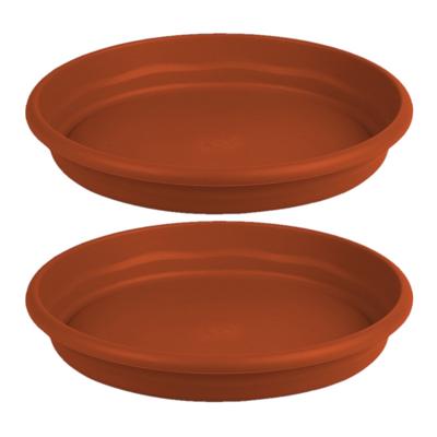 Opvangbord - 2x - terracotta - kunststof - D14 cm - onderschaal/opvangbord