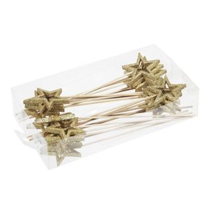 24x Kerststukje onderdelen gouden stekers/instekers met open ster 6 cm