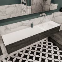 Mondiaz Lush Cloud badmeubel eiken donker bruin 180 cm 2 lades solid surface enkele spoelbak rechts zonder kraangat