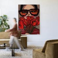 Urban Cotton Wandkleed 'Poppy' 110 x 145cm in Frame - black