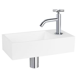 Fonteinset Differnz Solid Solid Surface 36x18.5x9 cm Wit Met Gebogen Kruis Kraan Chroom