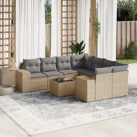 9-delige Loungeset met kussens poly rattan beige