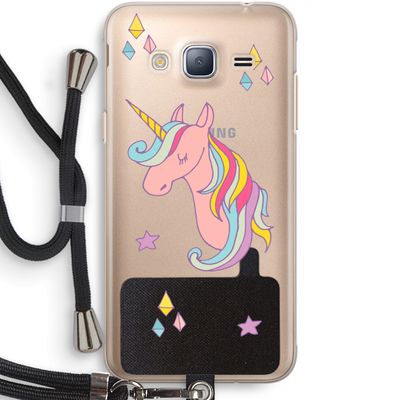 Roze eenhoorn: Samsung Galaxy J3 (2016) Transparant Hoesje met koord