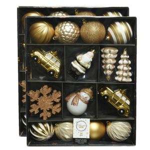 50x stuks kerstballen en kersthangers figuurtjes goud met wit kunststof