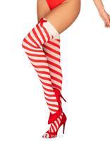 * OBSESSIVE Wit Rood gestreepte Kissmas stockings