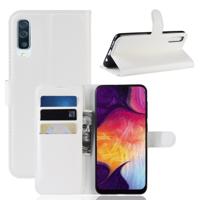 Litchi textuur horizontale Flip lederen case voor Galaxy A50 met portemonnee & houder & card slots (wit)