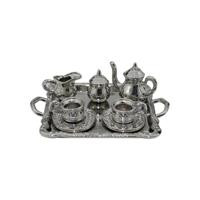 3 sets Doll House mini bestek metalen thee set theepot Cup plaat (zilver)