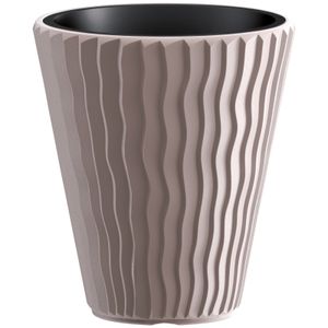 Plantenpot/bloempot Sand Waves - buiten/binnen - kunststof - beige - D35 x H38 cm