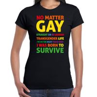 Gay Pride t-shirt met tekst - dames - zwart - Born to survive - LHBTI