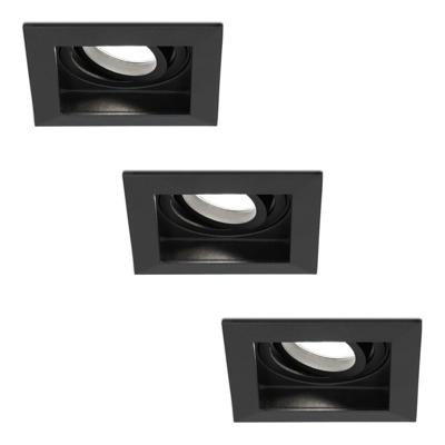 Set van 3 Fresno LED inbouwspots vierkant - GU10 - 5 Watt 400 lumen - 6000K Daglicht Wit - Dimbaar - Kantelbaar - Verzonken - IP20 voor binnen - Zwart - Anti-glare