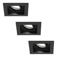 Set van 3 Fresno LED inbouwspots vierkant - GU10 - 5 Watt 400 lumen - 6000K Daglicht Wit - Dimbaar - Kantelbaar - Verzonken - IP20 voor binnen - Zwart - Anti-glare