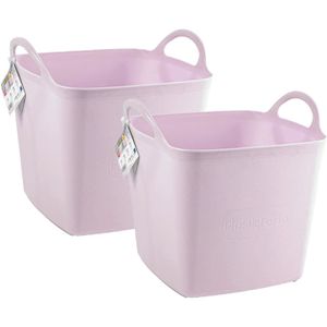 Kuip/emmer/wasmand - 2x - flexibel - roze - 43 liter - vierkant - kunststof