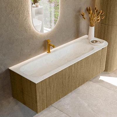 Badmeubel Mondiaz Kurve-Dlux | 145 cm cm | Meubelkleur Dusk | Wastafelkleur Opalo | Solid surface | Wasbak links zijde spoelbak | 1 kraangat