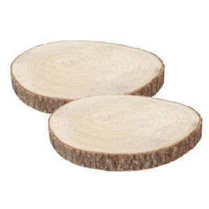 Decoratie boomschijf met schors - 2x - hout - D34 x H4 cm - rond