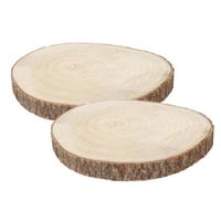 Decoratie boomschijf met schors - 2x - hout - D34 x H4 cm - rond