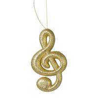 1x Gouden G-sleutel muzieknoot kerstversiering hangdecoratie 15 cm - thumbnail