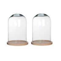 2x Glazen decoratie stolpen Hella op houten plateau 21 x 30 cm