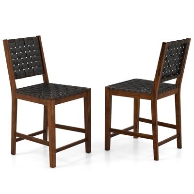 Gevlochten Stoelenset van 2 Houten Eetkamerstoelen met Ademende Rugleuning Bistrostoel met Voetsteun Geschikt voor Tafels van 88-99 cm